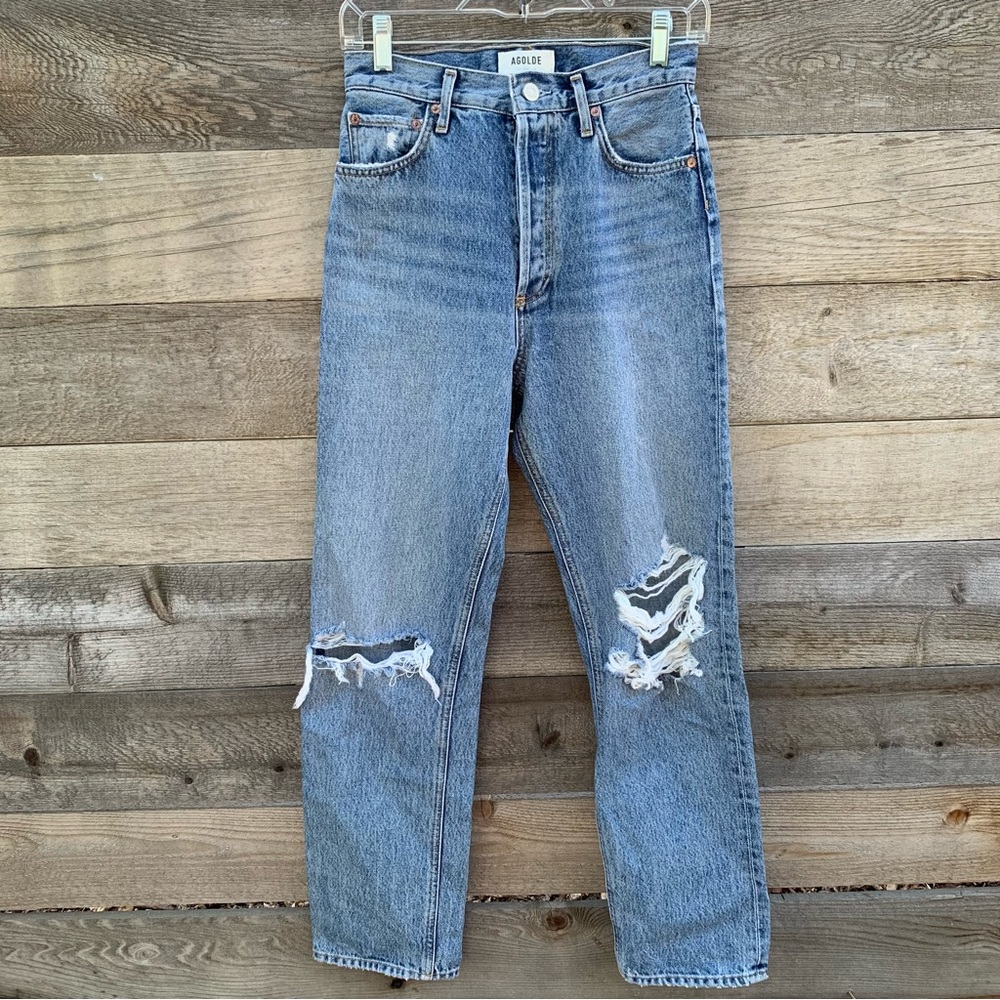 AGOLDE Jeans 90’s Pinch High Waist Light Distressed 100% Cotton Womens Sz 25.